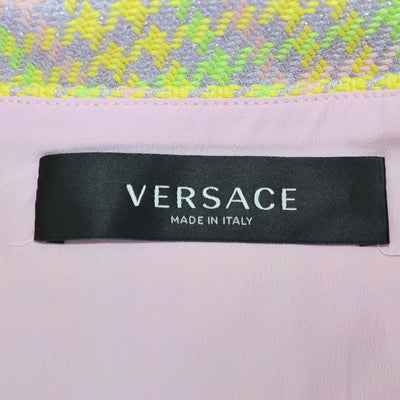 Versace Multicolor Tweed Houndstooth Crop Top and Tweed Chain Mini Skirt Set