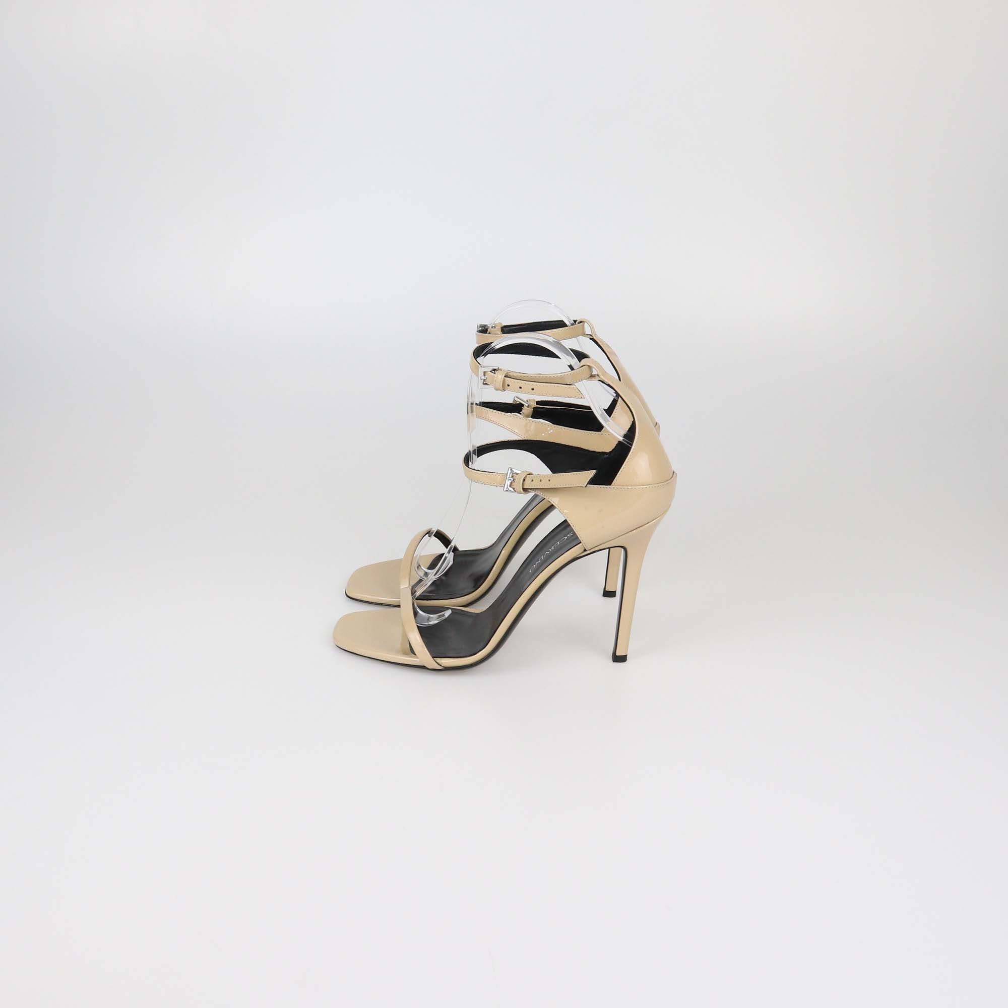 Ermanno Scervino Beige Patent Leather Ankle Strap Sandals