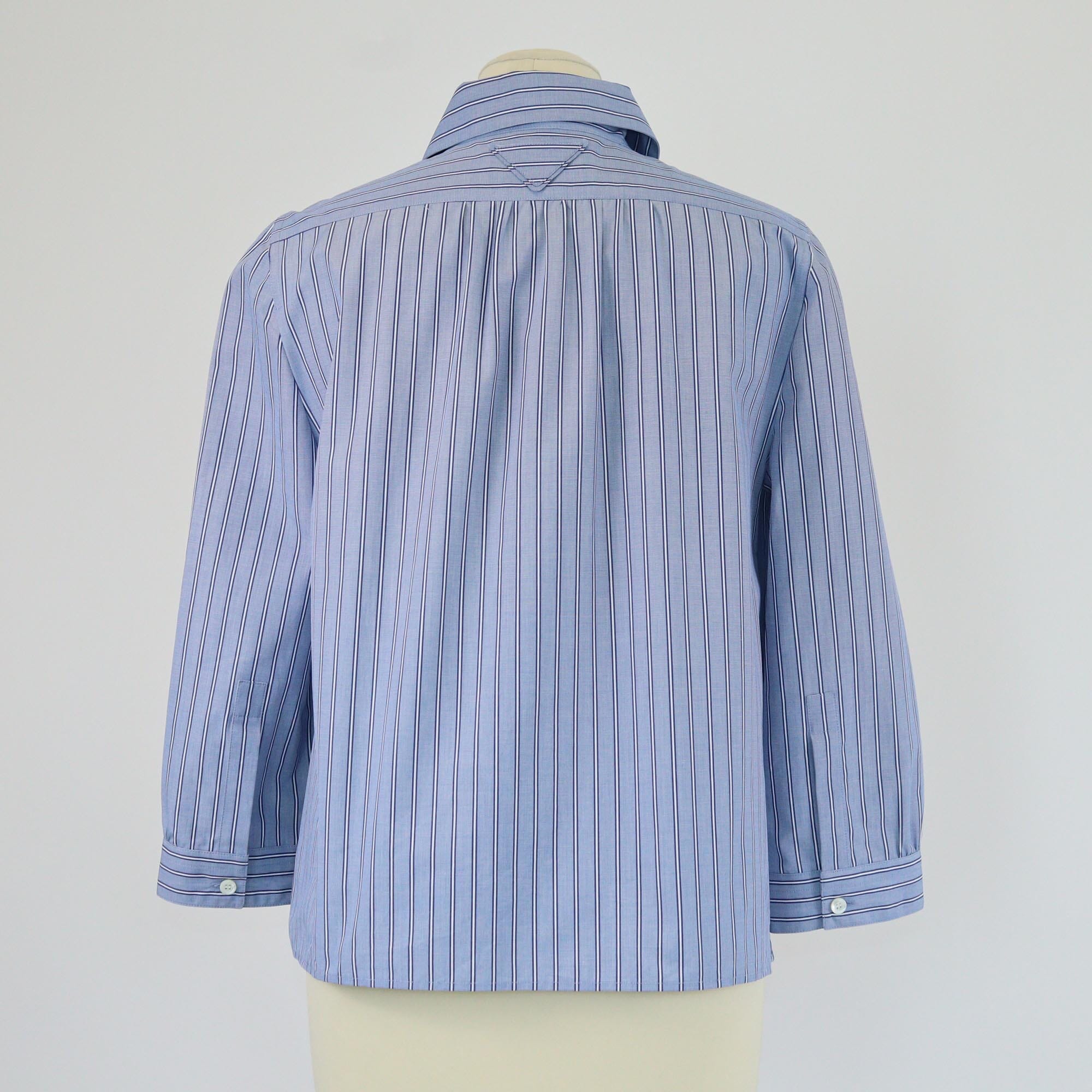 Prada Blue Stripe Chambray Three-Quarter Sleeve Top Womens Prada 