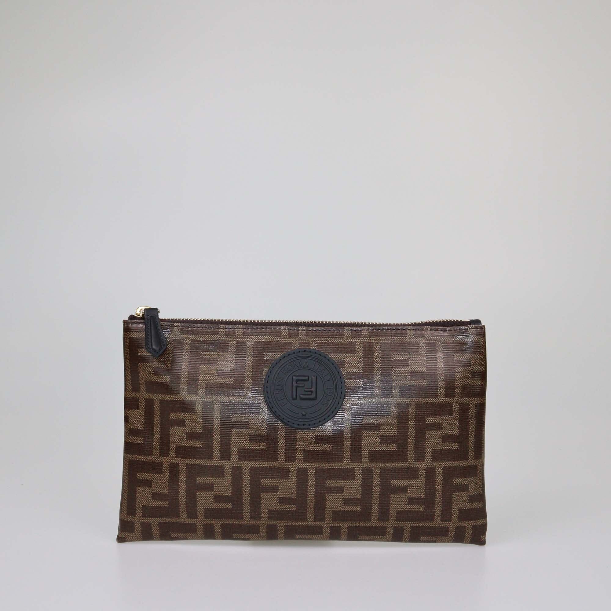 Fendi Brown FF Small Flat Pouch Womens Fendi 