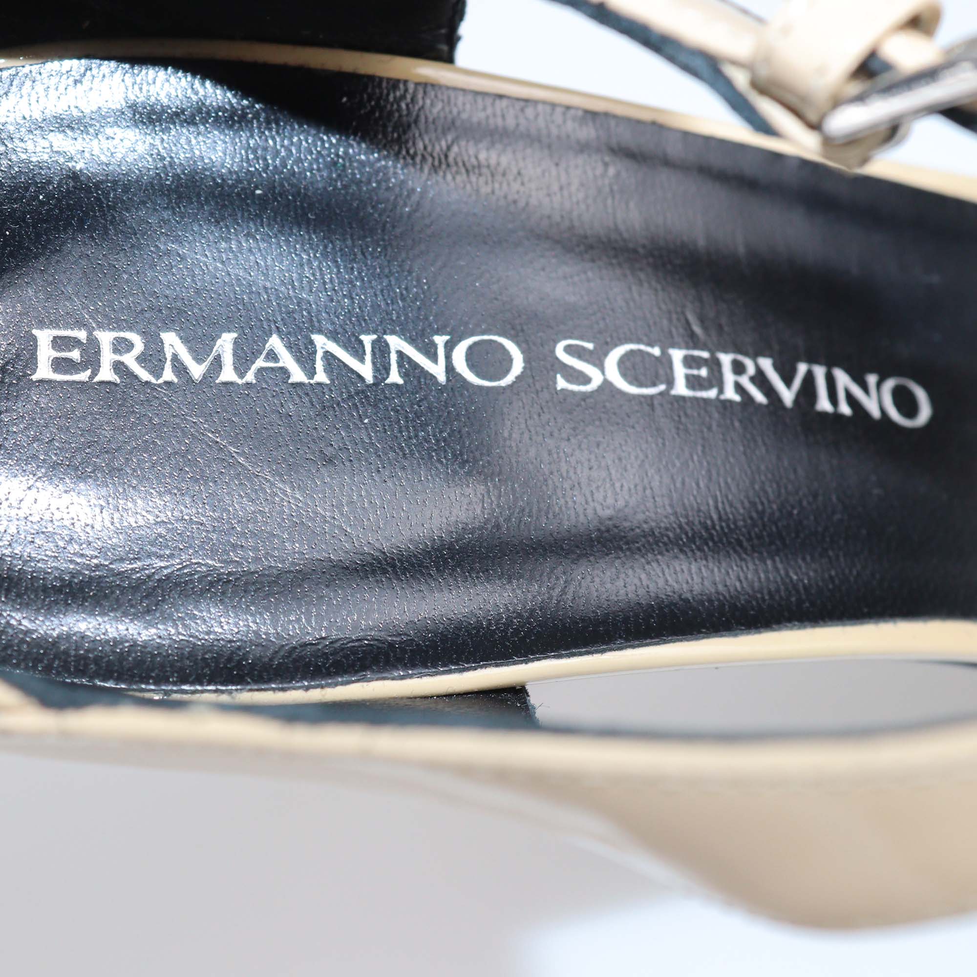 Ermanno Scervino Beige Patent Leather Ankle Strap Sandals