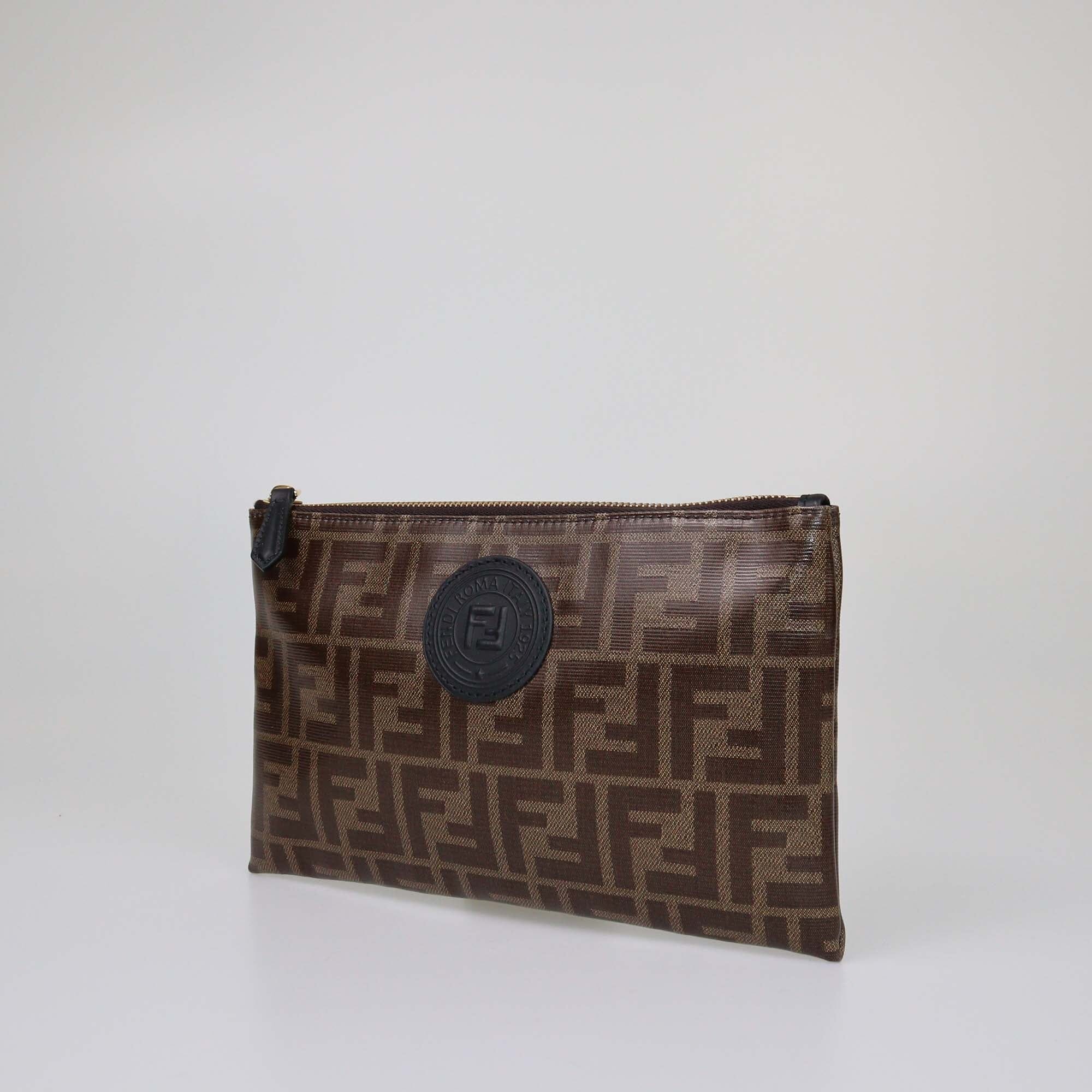 Fendi Brown FF Small Flat Pouch Womens Fendi 