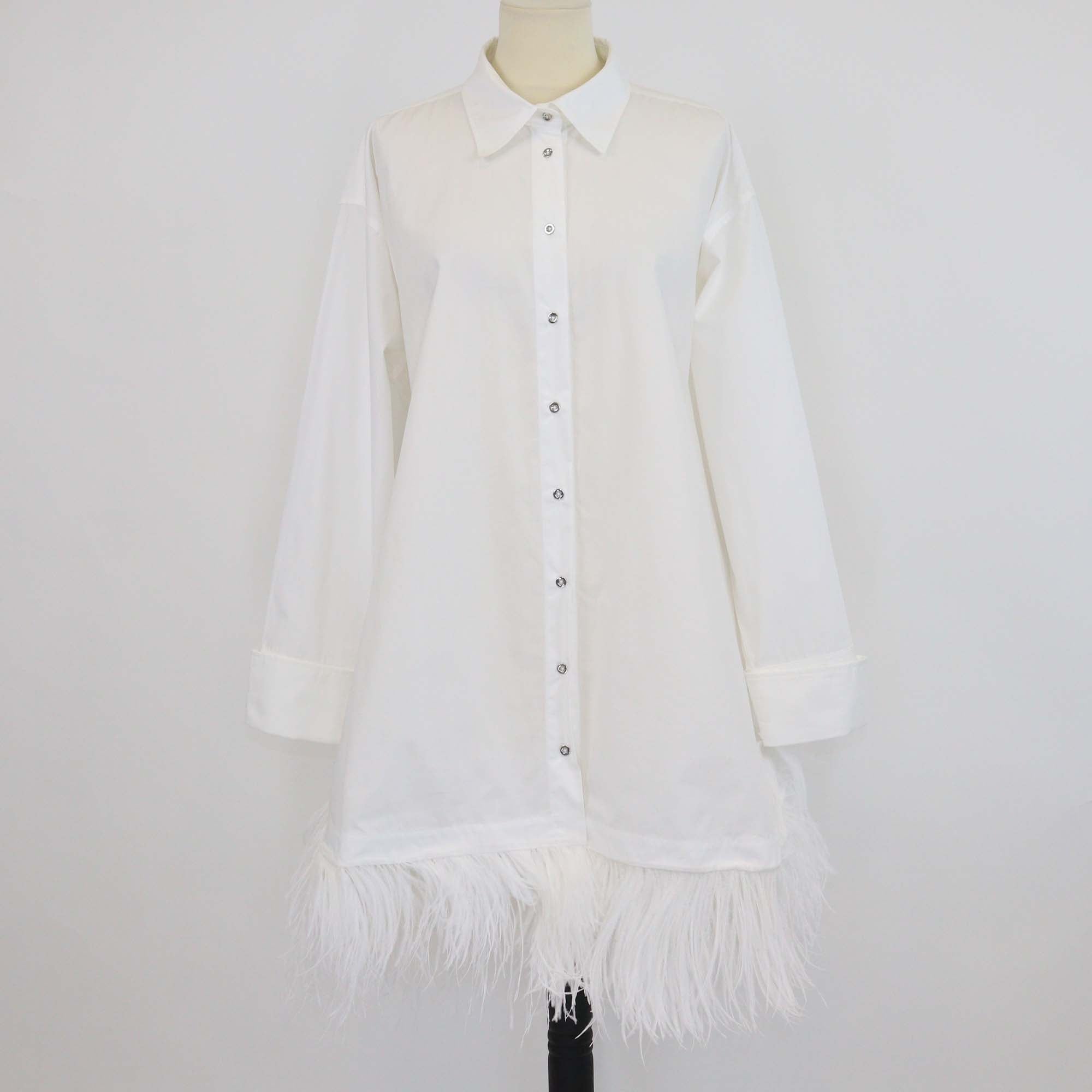 Marques Almeida White Cotton and Ostrich Feather Trim Shirt