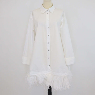 Marques Almeida White Cotton and Ostrich Feather Trim Shirt