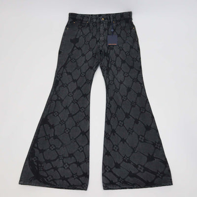 Louis VUitton Black Denim Monogram Fishnet Flared Pants