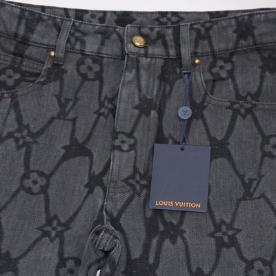 Louis VUitton Black Denim Monogram Fishnet Flared Pants