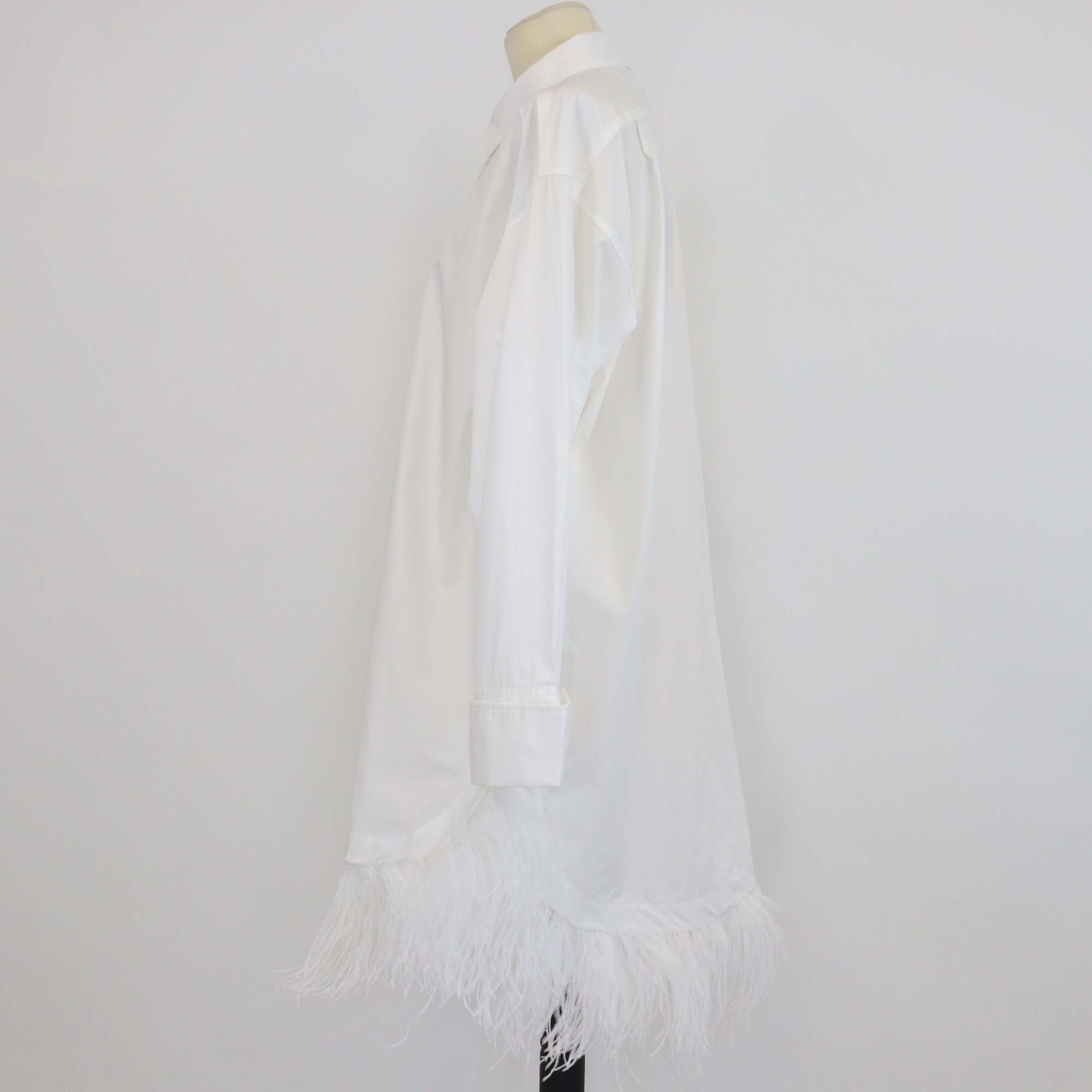 Marques Almeida White Cotton and Ostrich Feather Trim Shirt