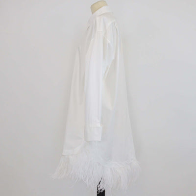 Marques Almeida White Cotton and Ostrich Feather Trim Shirt