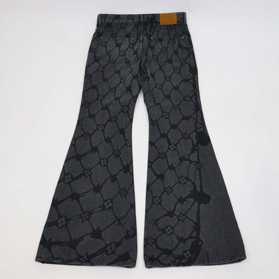 Louis VUitton Black Denim Monogram Fishnet Flared Pants
