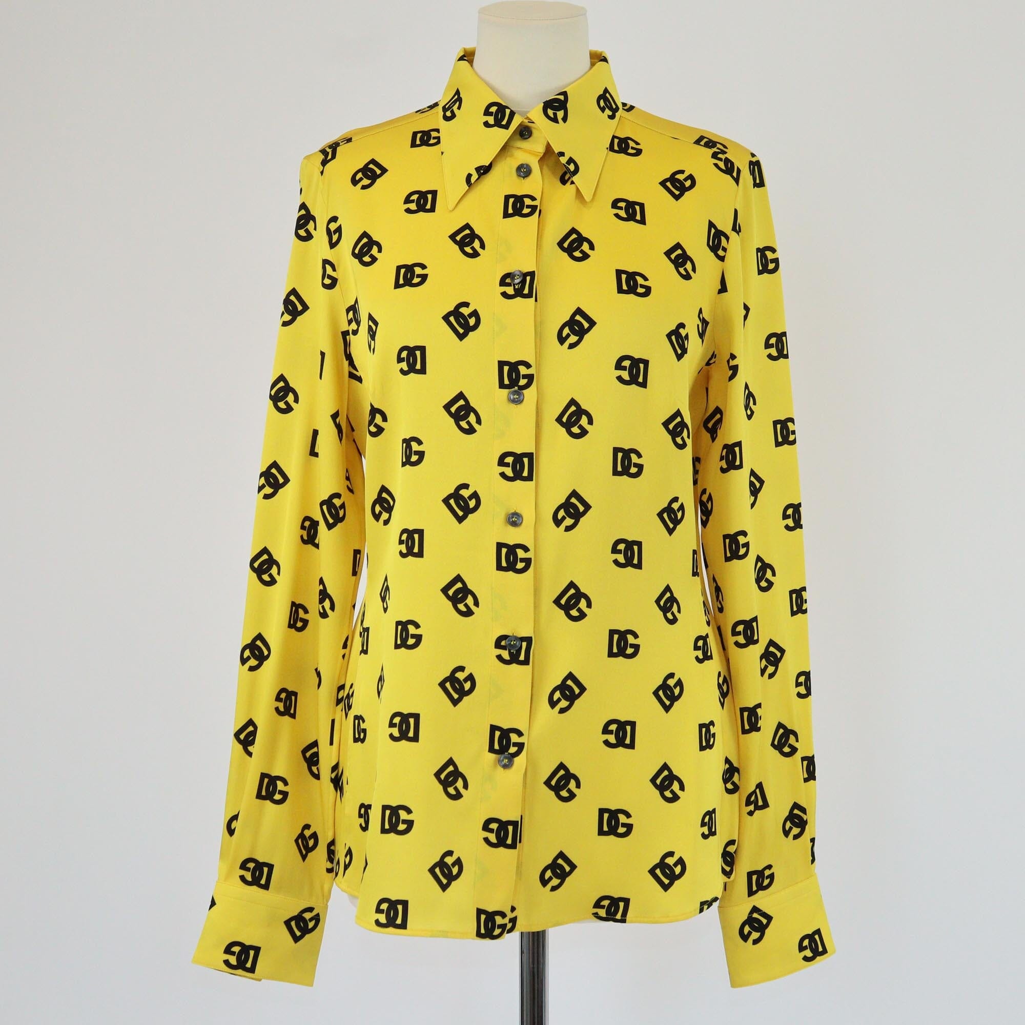 Dolce & Gabbana Yellow/Black Logo Print Long Sleeve Shirt Womens Dolce & Gabbana 