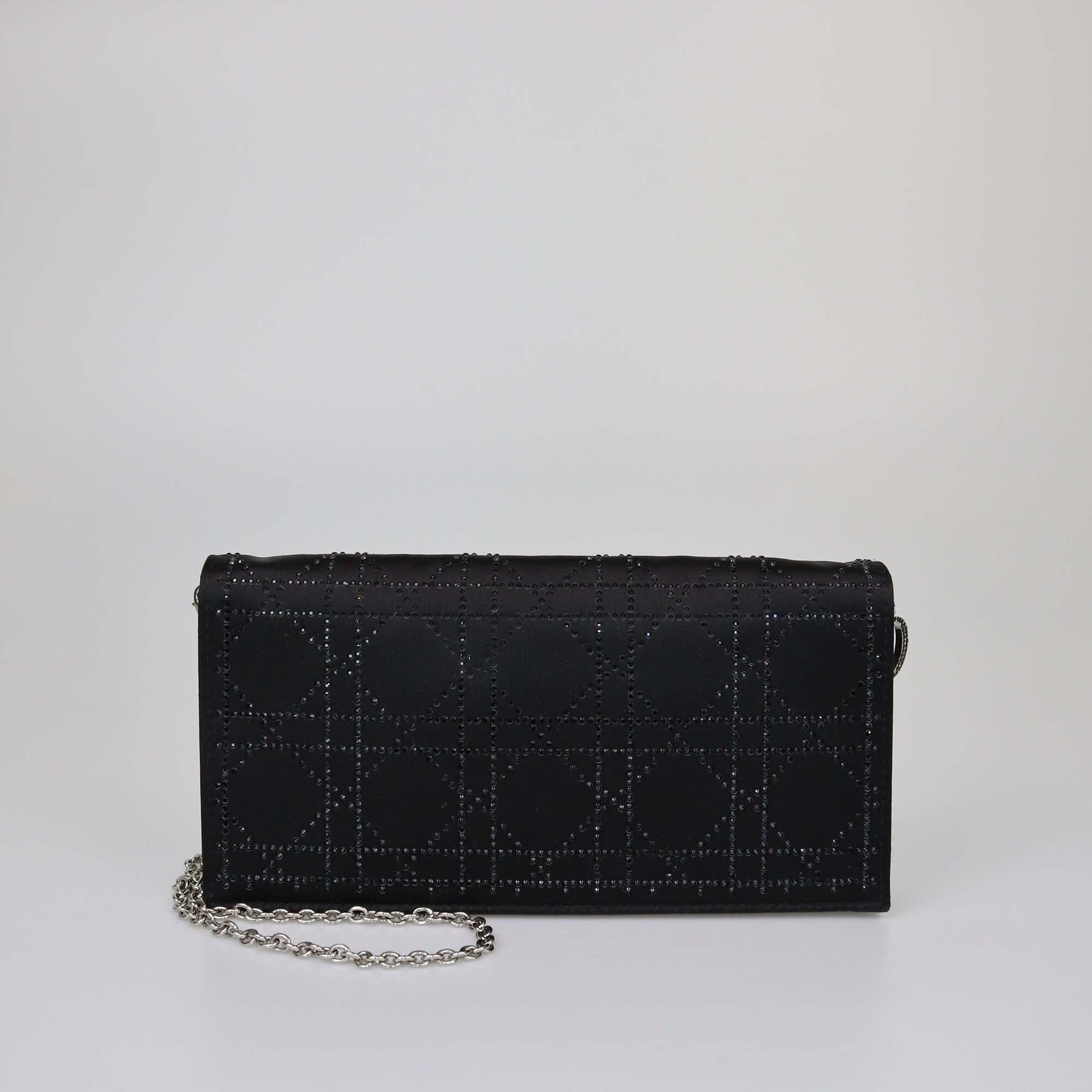 Christian Dior Balck Cannage Crystal Lady Dior Chain Clutch Womens Christian Dior 