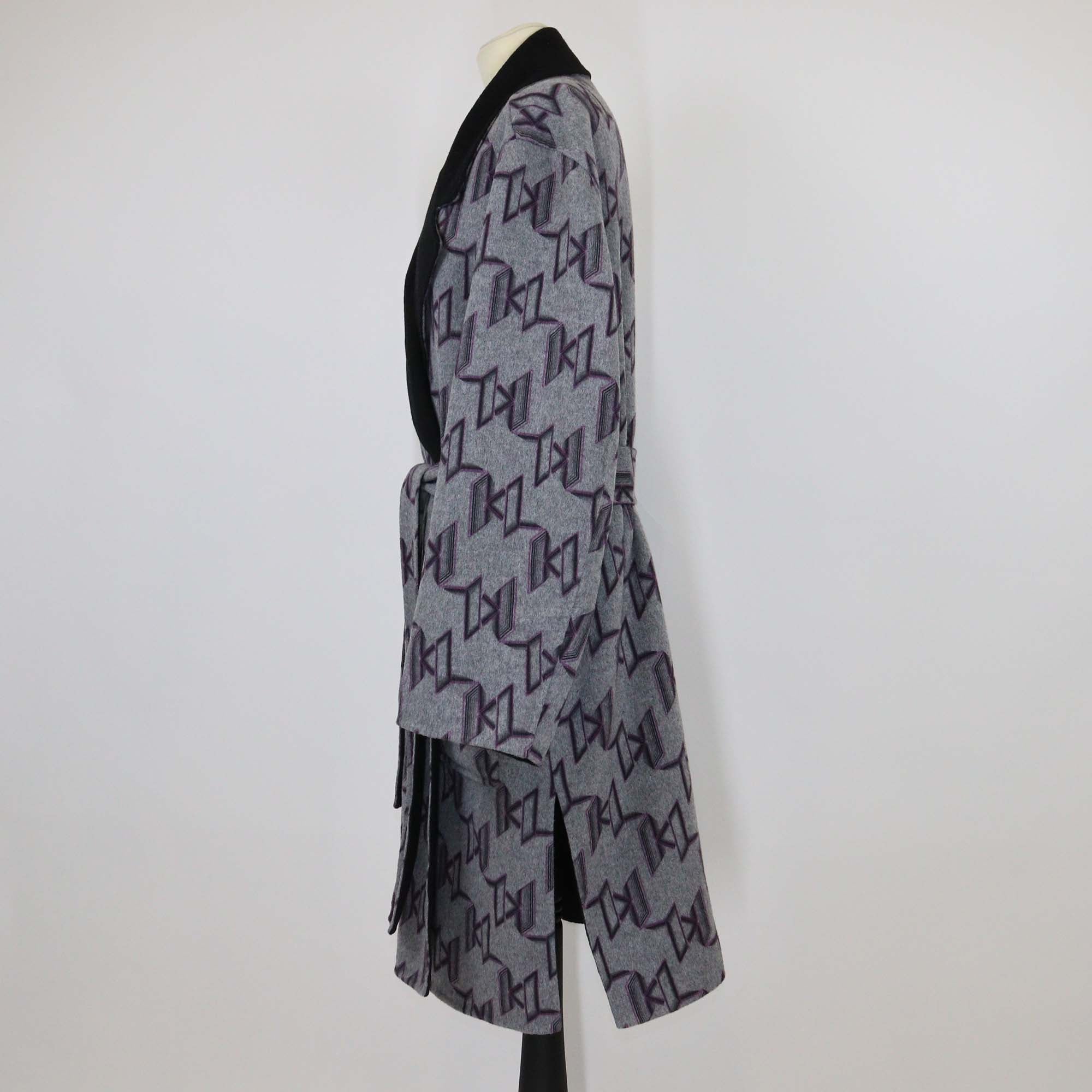 Karl Lagerfeld Grey Monogram Wool Soft Long Coat