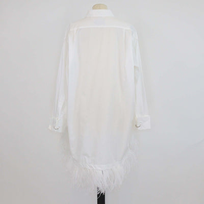 Marques Almeida White Cotton and Ostrich Feather Trim Shirt