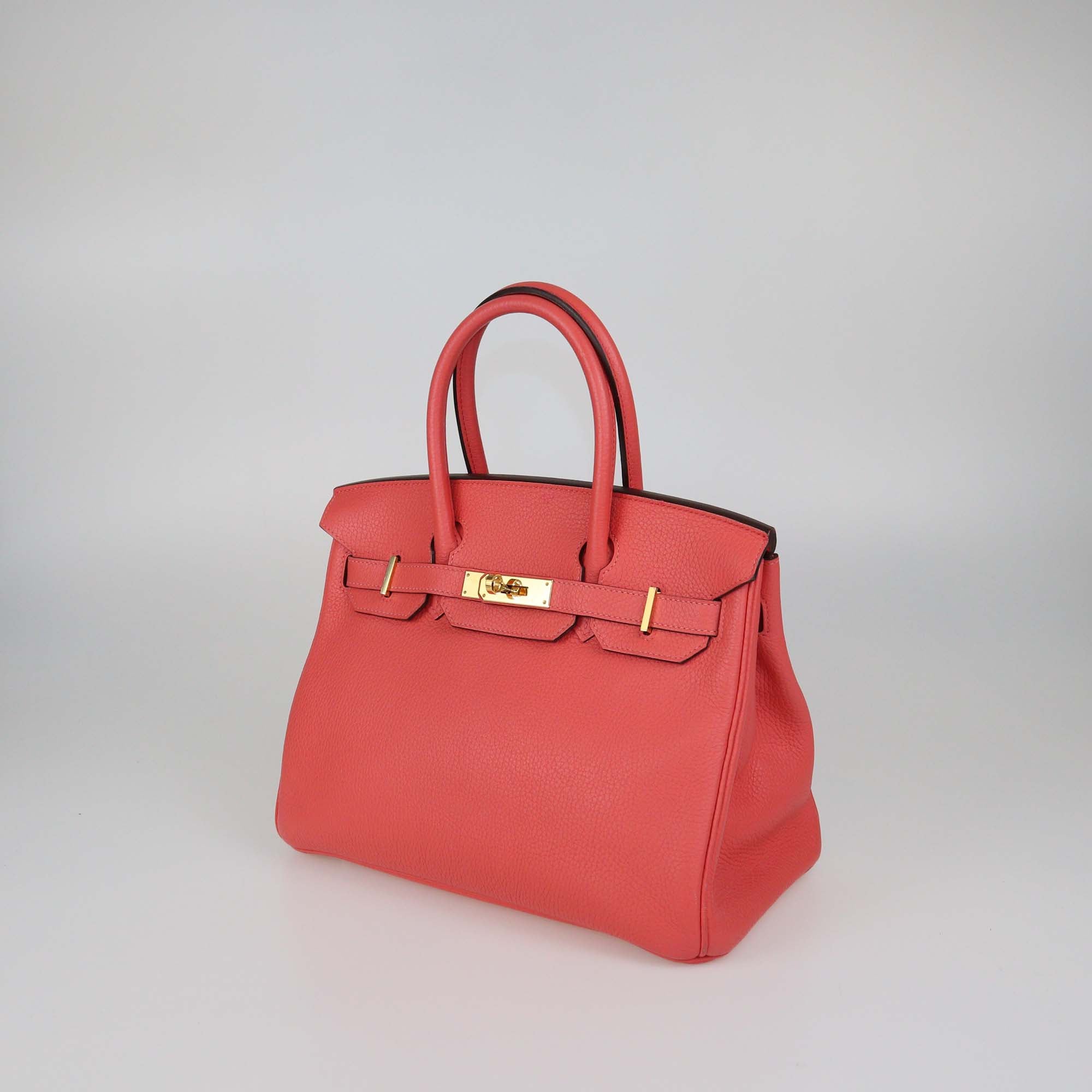 Hermes Rose Jaipur Clemence Leather Gold Hardware Birkin 30 Bag