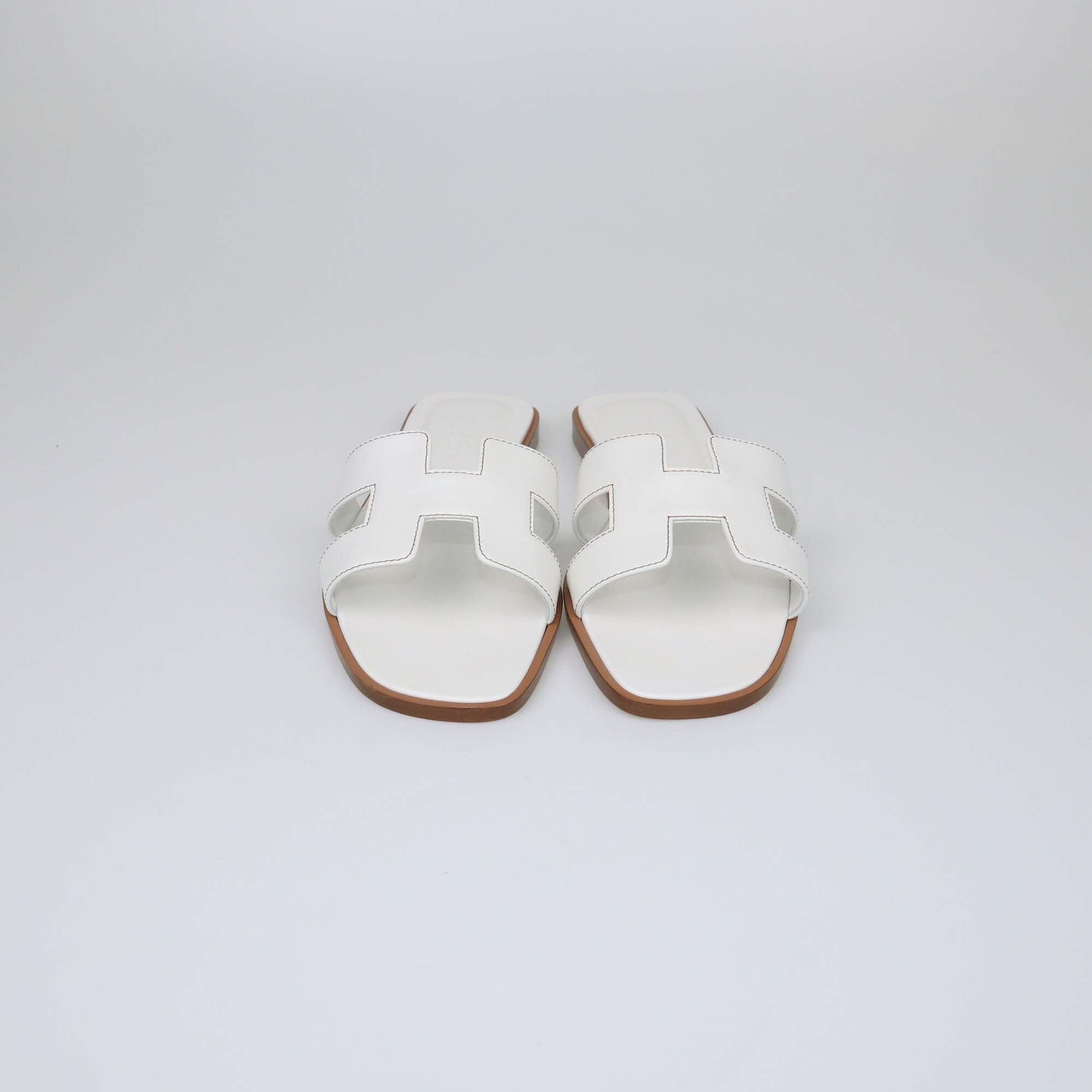 Hermes Blanc Oran Flats Slides Womens Hermes 