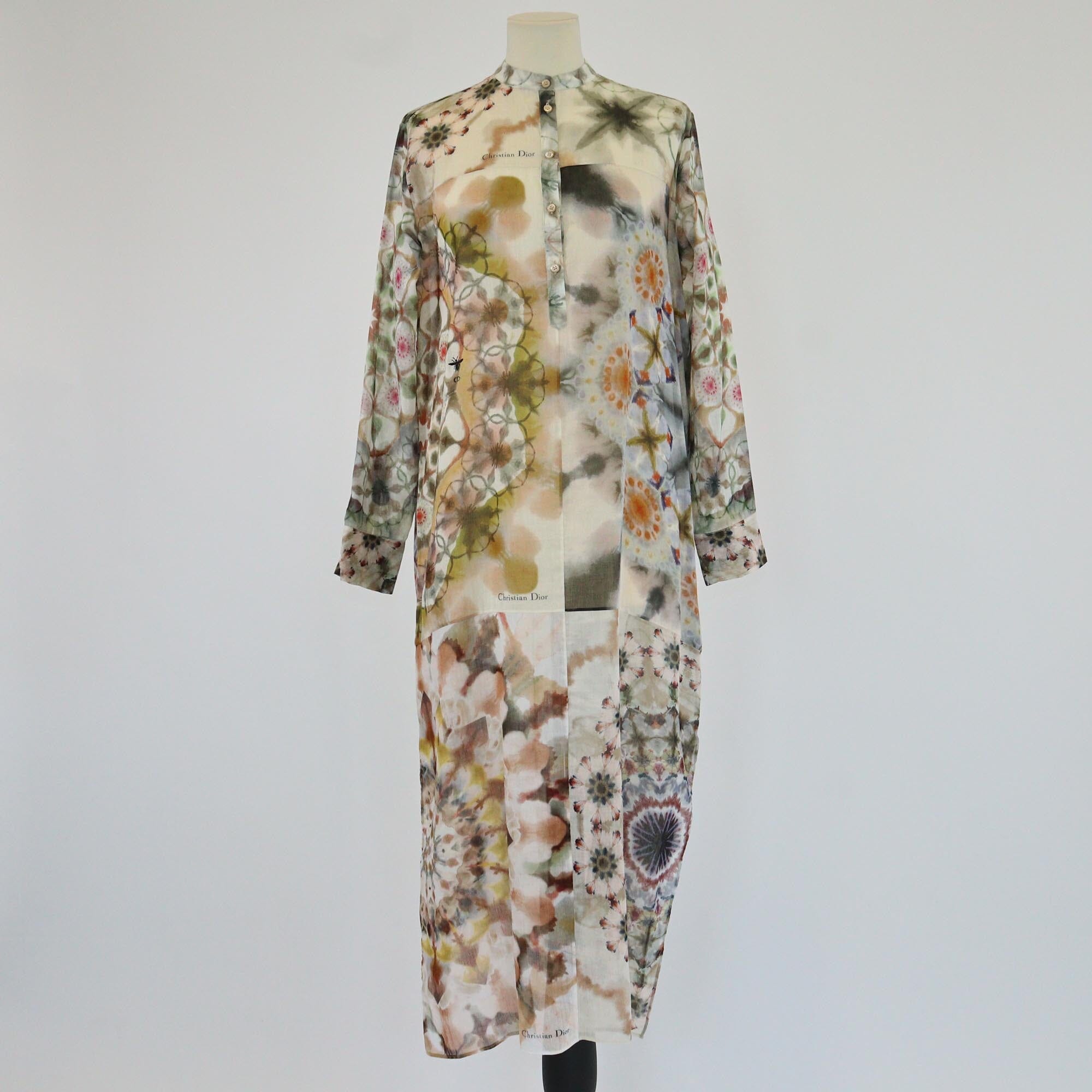 Christian Dior Multicolor Floral Tie Dye Long Sleeve Tunic Dress Womens Christian Dior 