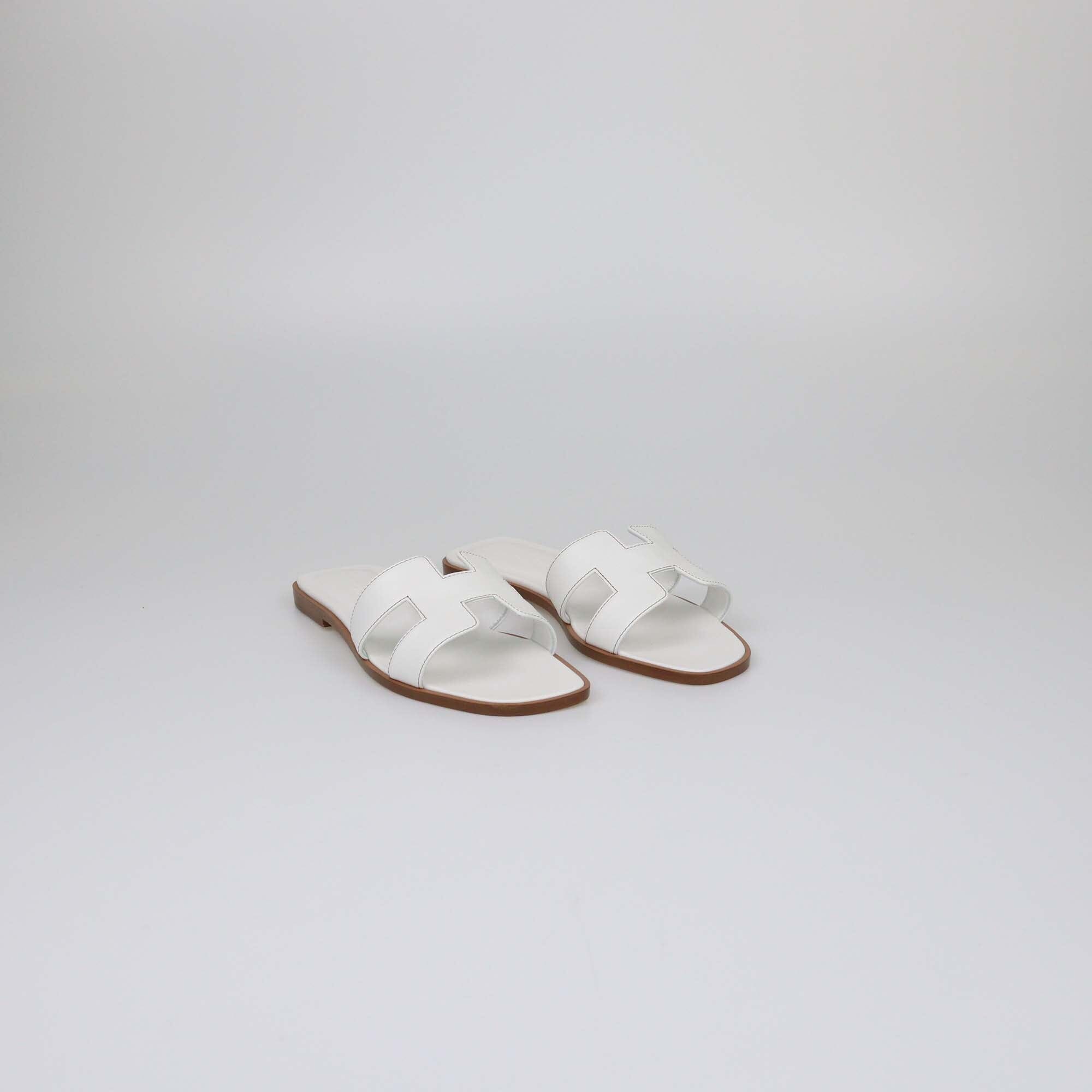 Hermes Blanc Oran Flats Slides Womens Hermes 