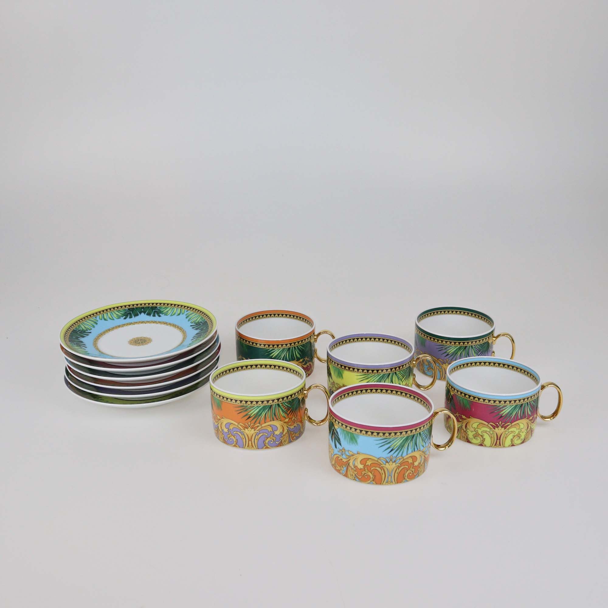 Versace Multicolor Porcelain Rosenthal Jungle Animalier Print Cup & Low Saucer 6 pcs Set