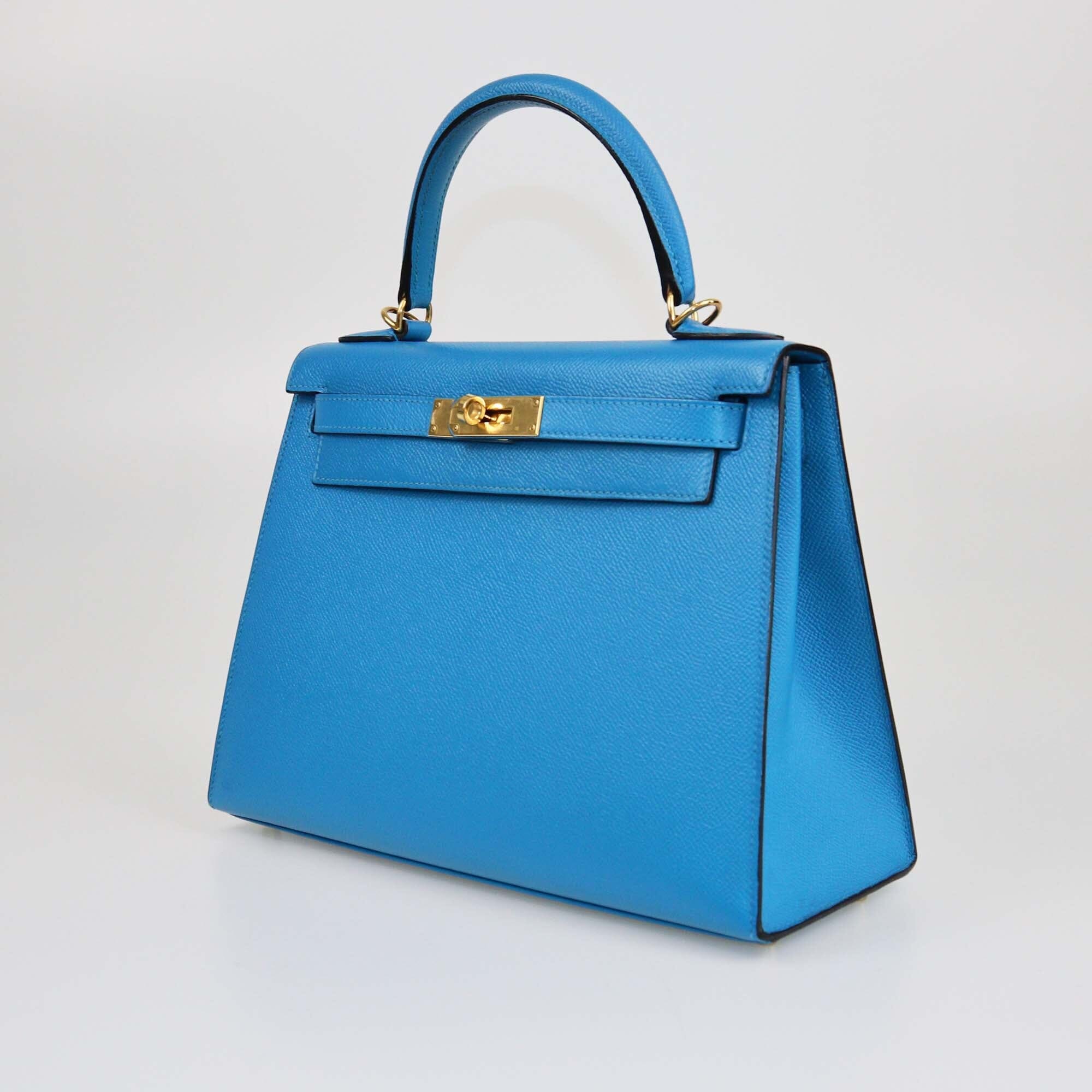 Hermes Bleu Izmir Epsom Gold Hardware Kelly Sellier 28 Bag Womens Hermes 