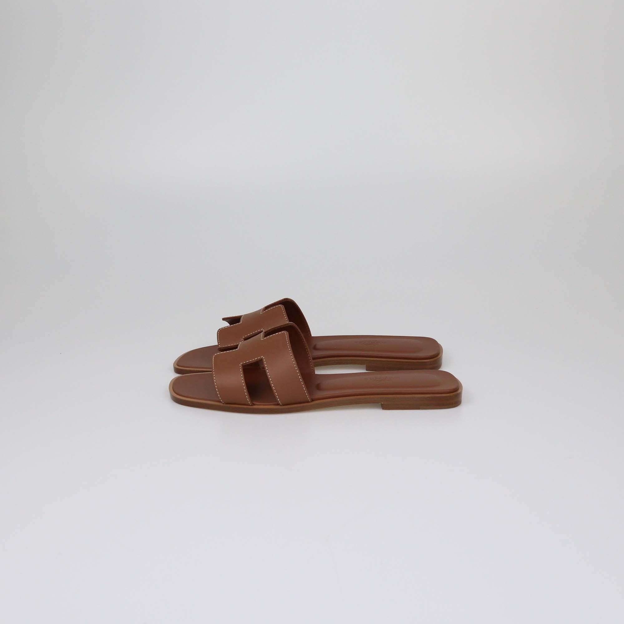 Hermes Gold Oran Flats Slides Womens Hermes 