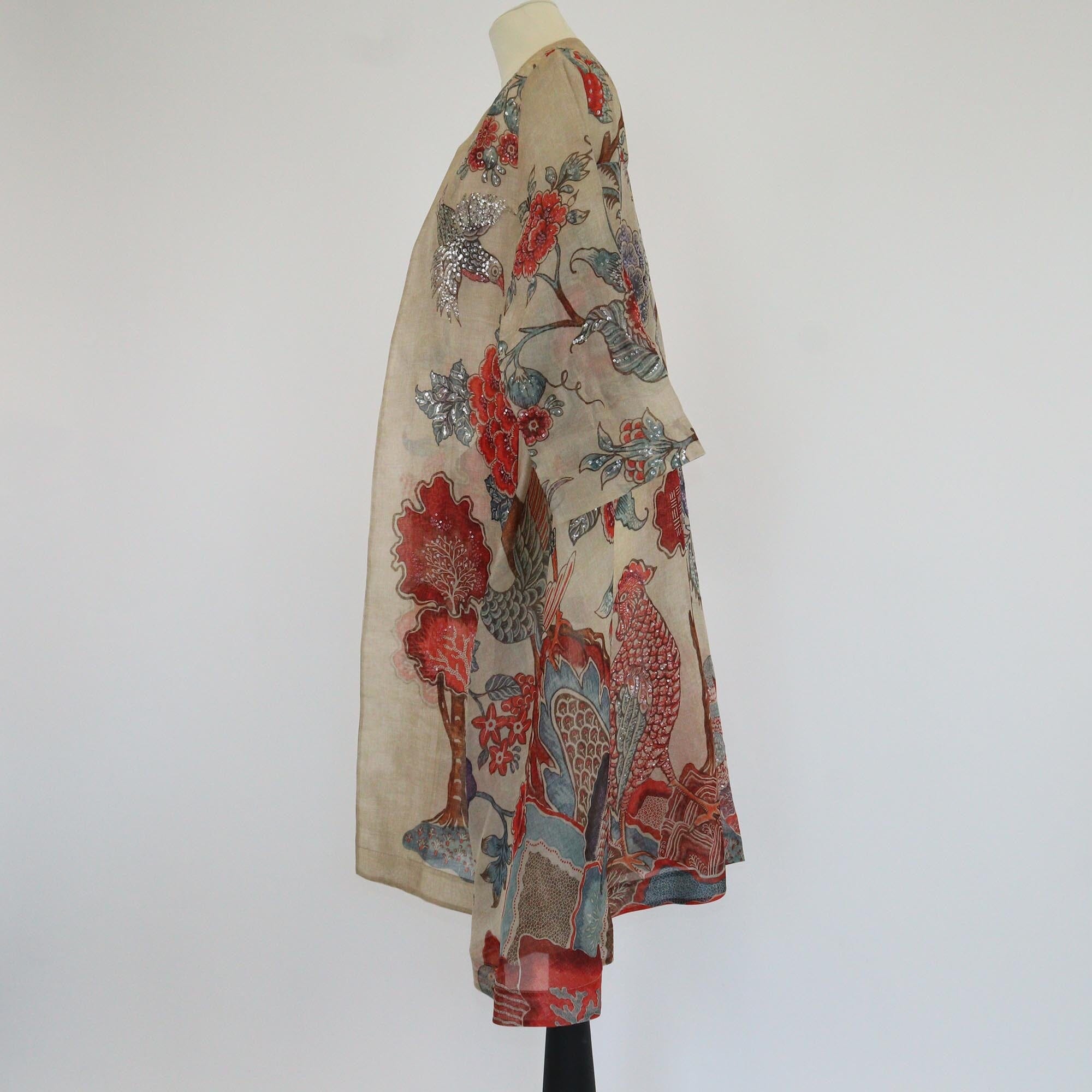 Biyan Multicolor Sequins Floral & Peacock Print Long Cape Womens Biyan 