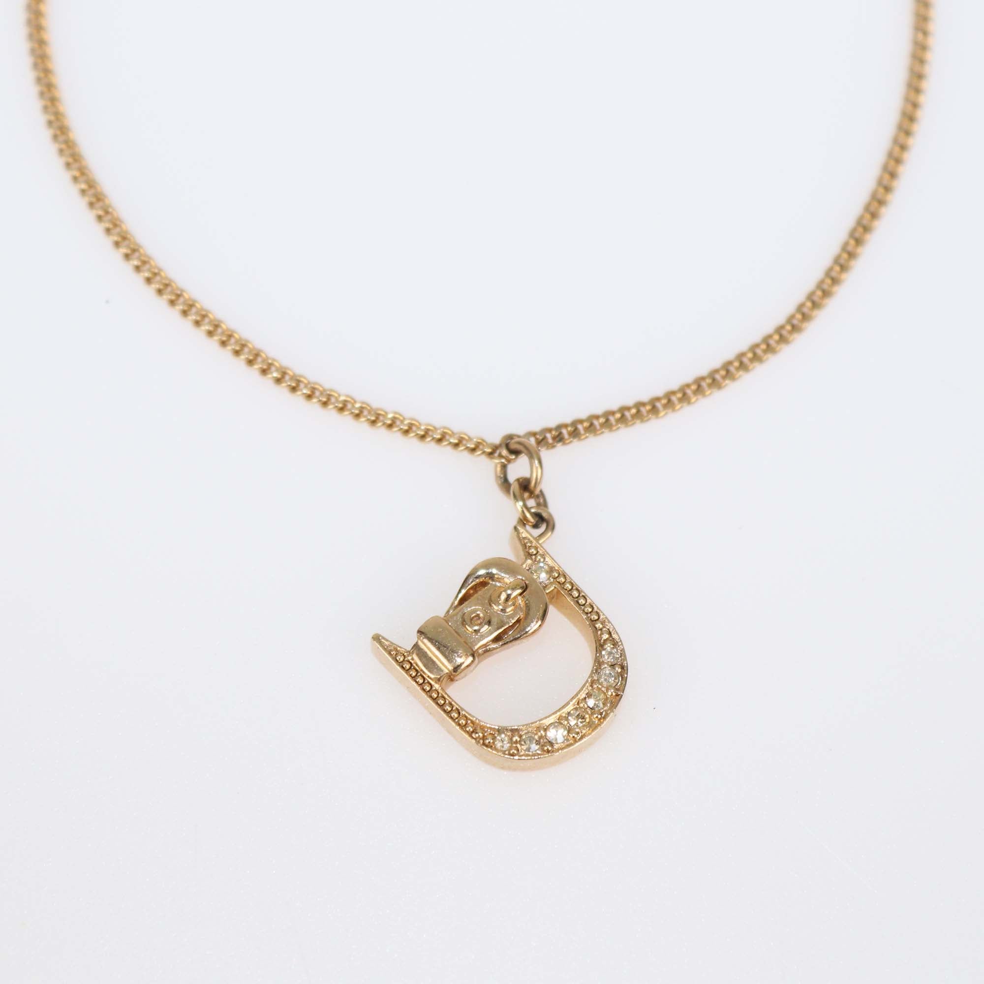 Christian Dior Gold Tone D Rhinestone Charm Bracelet