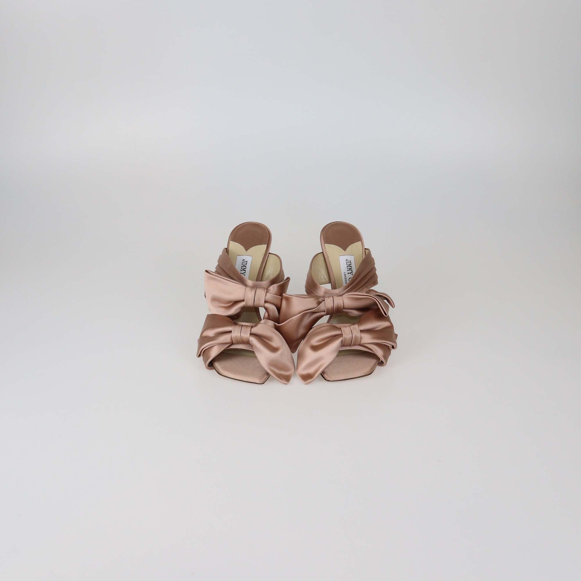 Jimmy Choo Pale Pink Satin Flaca Bow Sandals