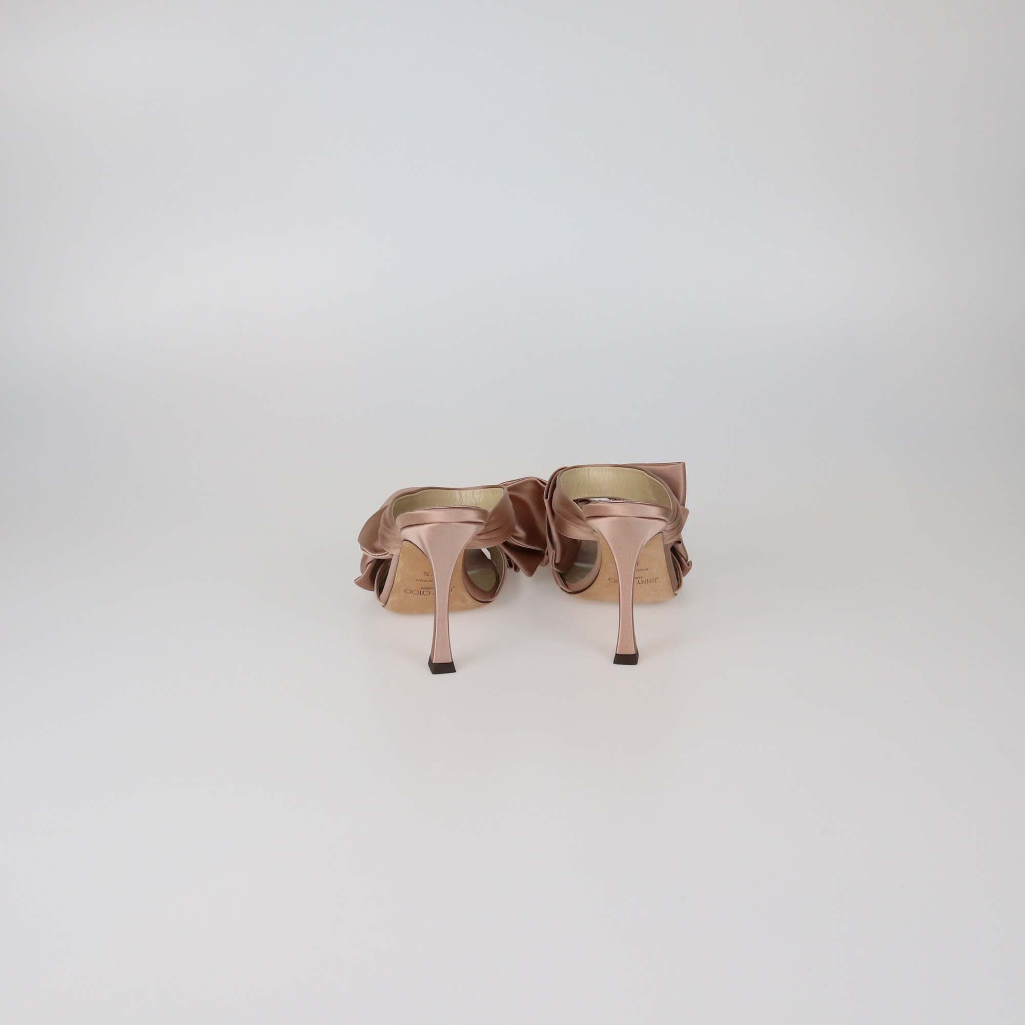 Jimmy Choo Pale Pink Satin Flaca Bow Sandals