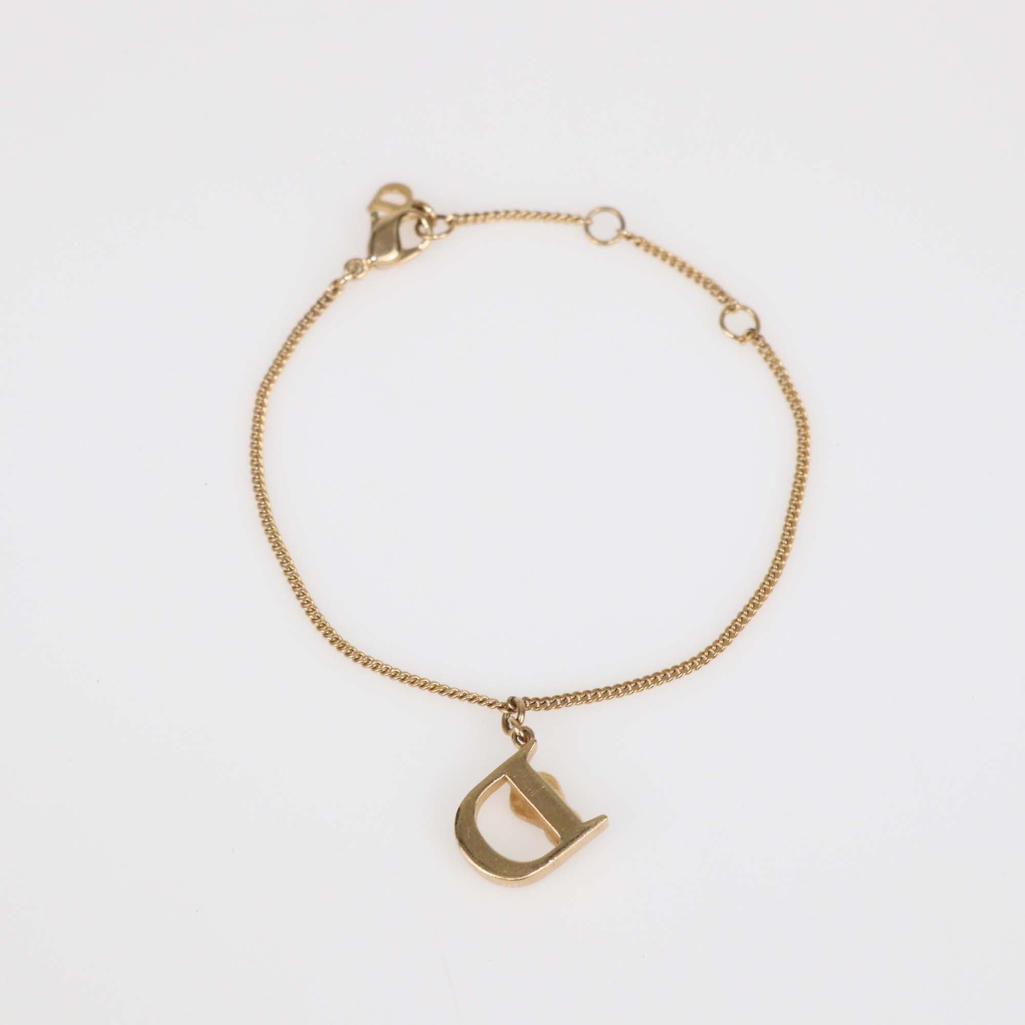 Christian Dior Gold Tone D Rhinestone Charm Bracelet