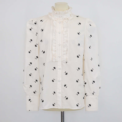 Erdem White/Black Jersey Constance Embroidered Poplin Top