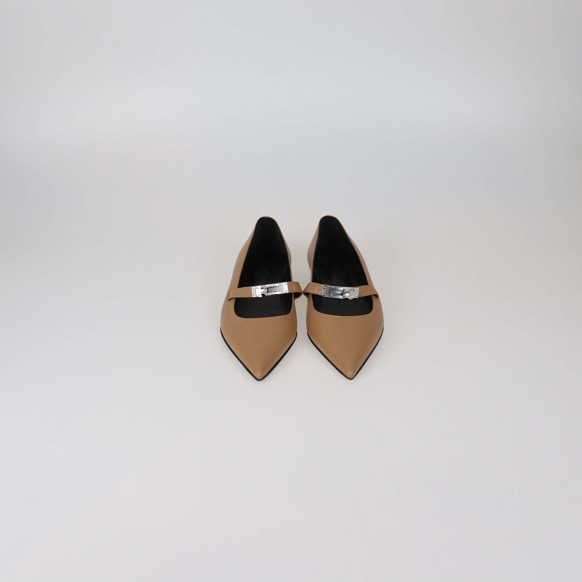 Hermes Brown Leather Pegase Kelly Ballet Flats