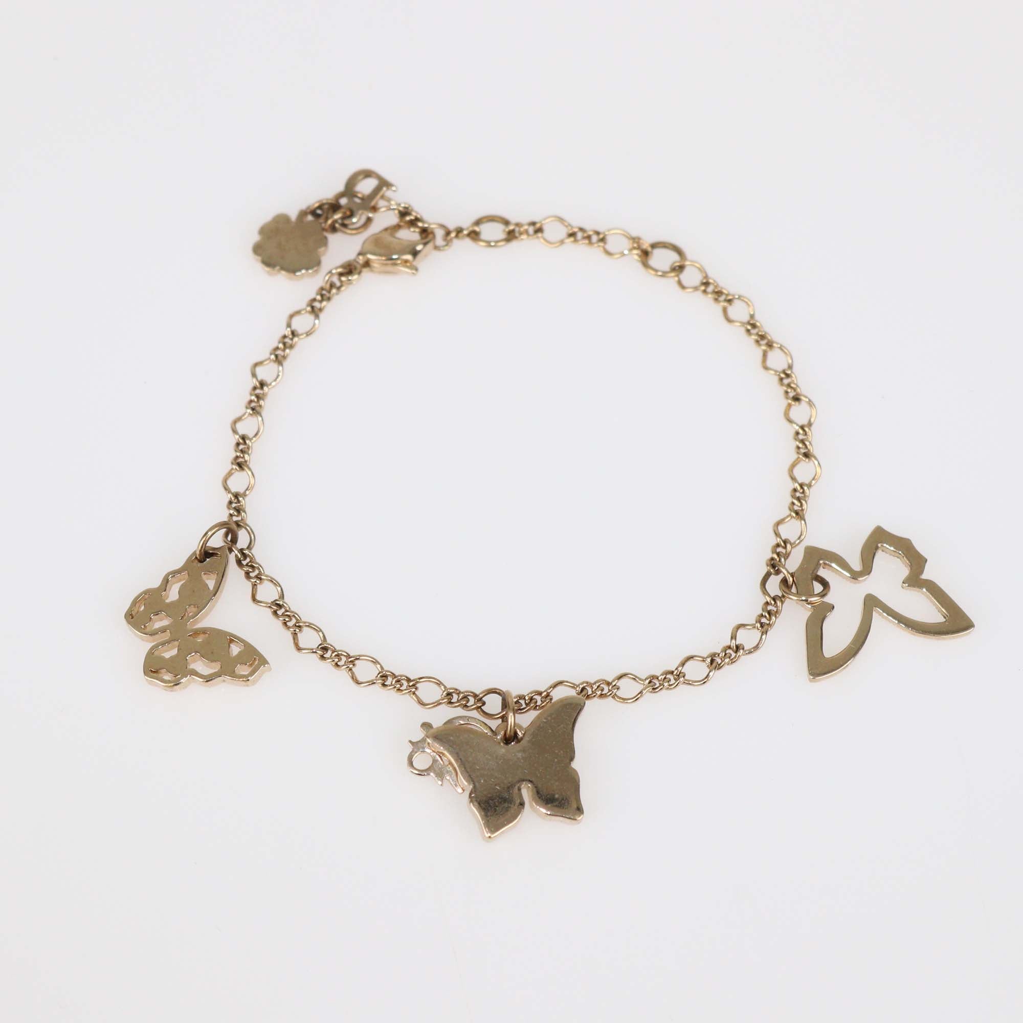 Dior Gold Tone Mother Of Pearl Butterfly Charm Bracelet
