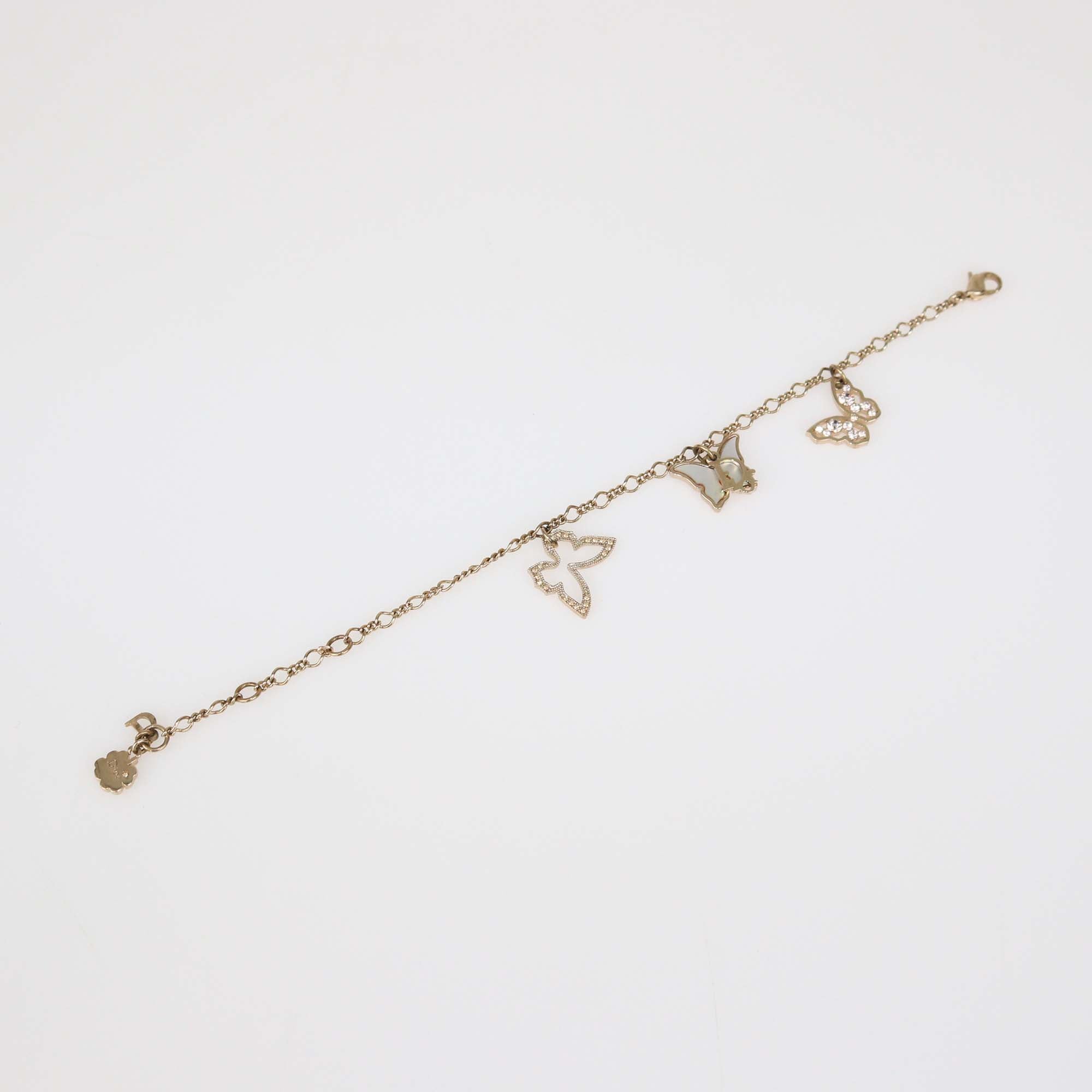Dior Gold Tone Mother Of Pearl Butterfly Charm Bracelet