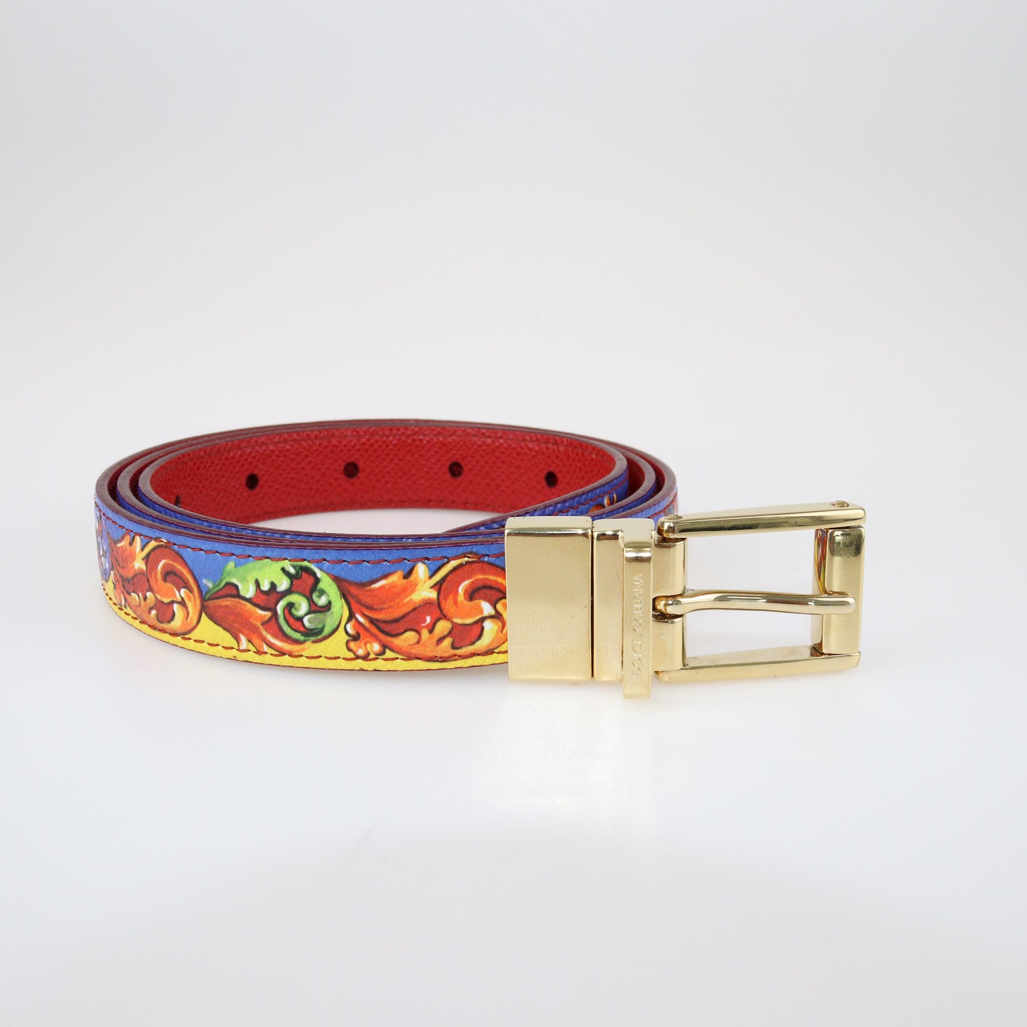 Dolce & Gabbana Red/Multicolor Floral Reversible Belt Accessories Dolce & Gabbana 