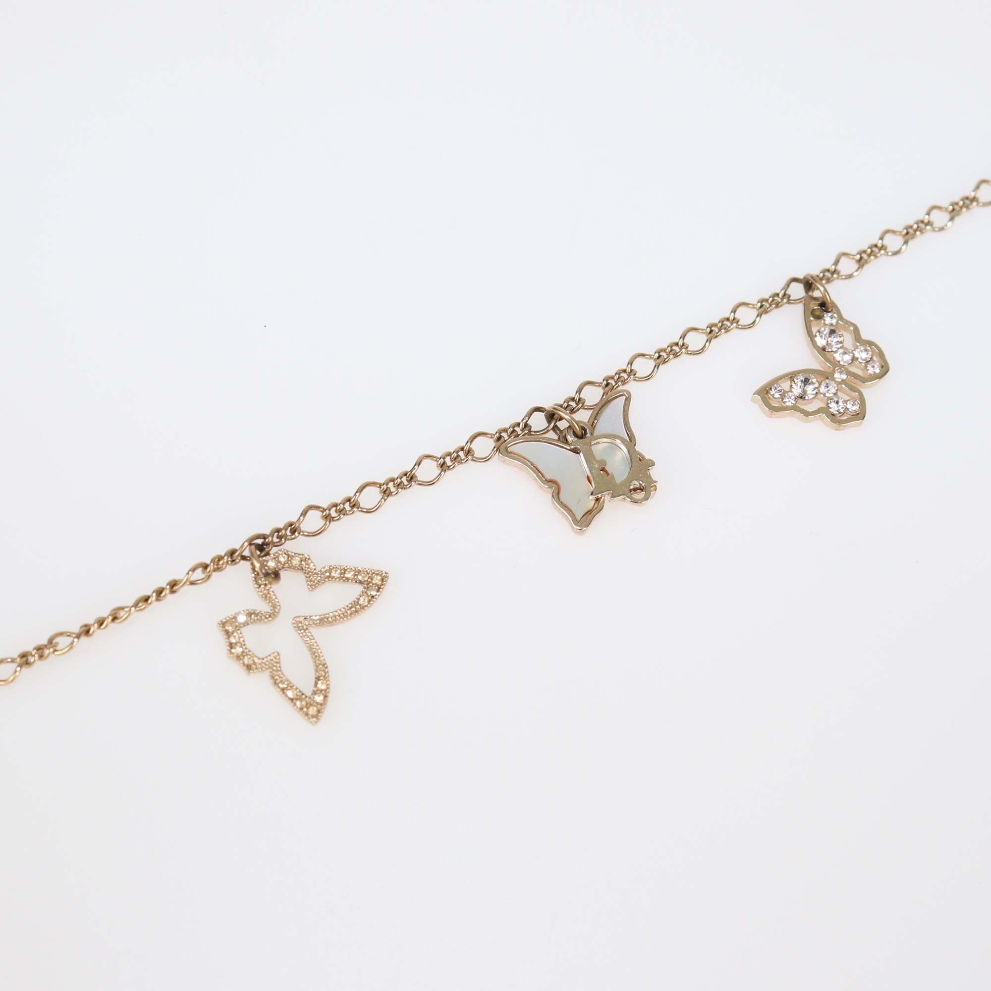 Dior Gold Tone Mother Of Pearl Butterfly Charm Bracelet