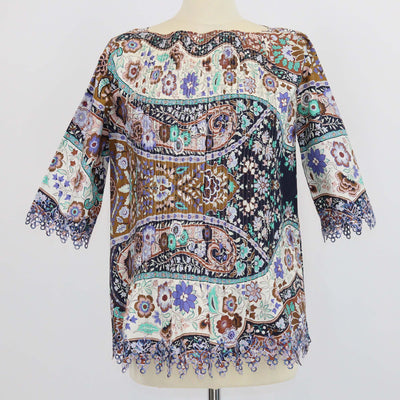 Etro Multicolor Cotton Floral Print Embroidered Pleated Top