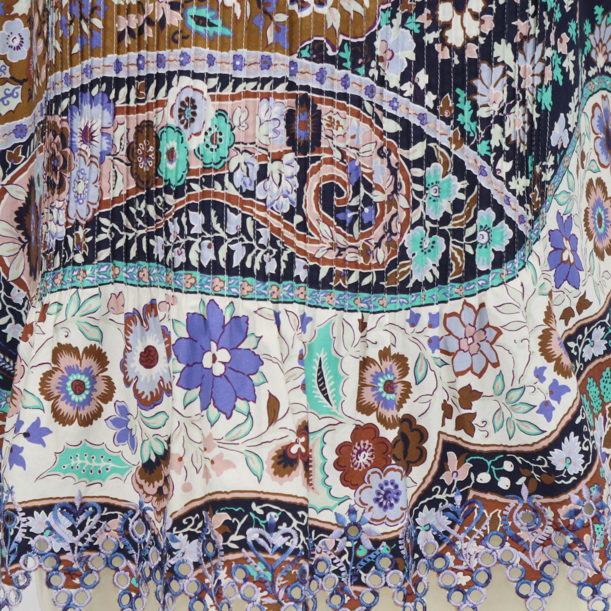 Etro Multicolor Cotton Floral Print Embroidered Pleated Top