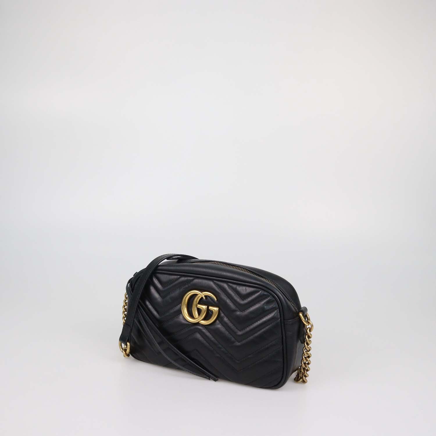 Gucci Black Matelasse Leather Small GG Marmont Camera Bag