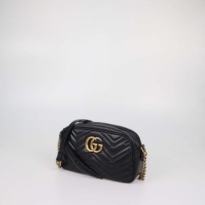 Gucci Black Matelasse Leather Small GG Marmont Camera Bag