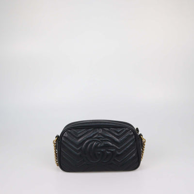 Gucci Black Matelasse Leather Small GG Marmont Camera Bag