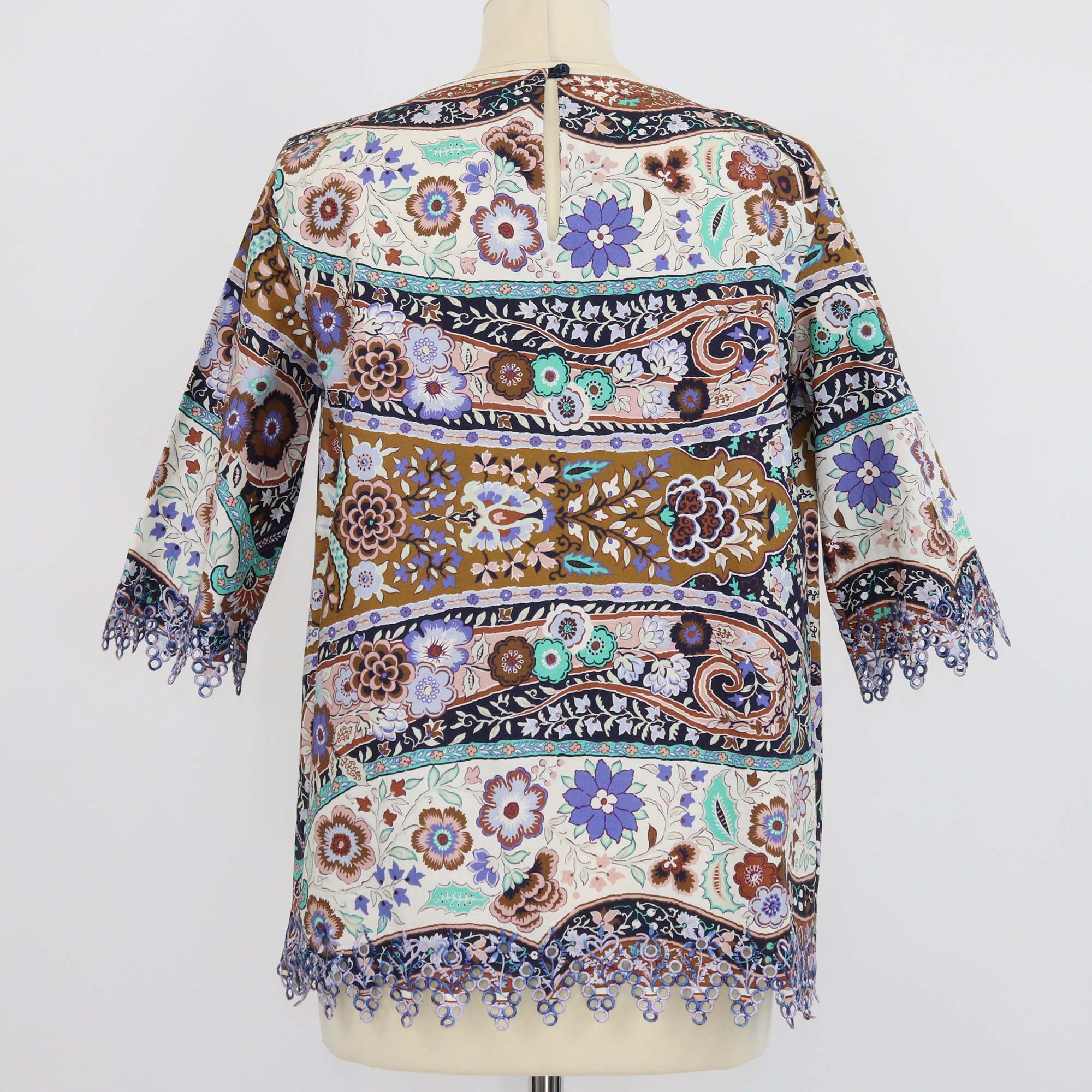 Etro Multicolor Cotton Floral Print Embroidered Pleated Top