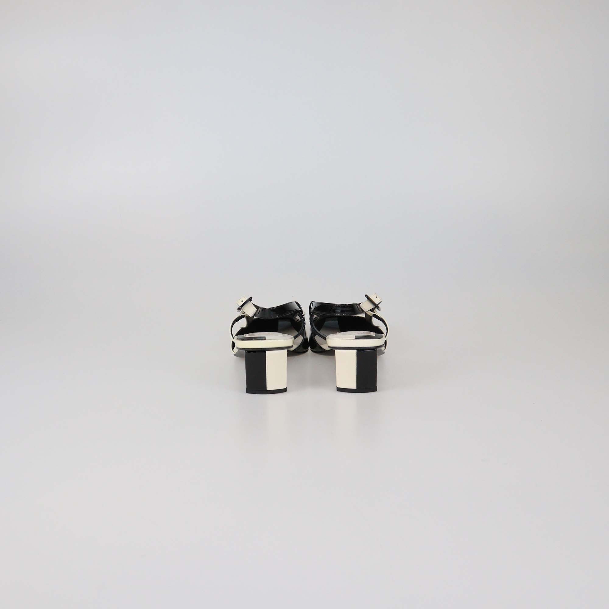 Roger Vivier Black/White Patent Leather Belle Vivier Slingback Pumps
