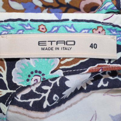 Etro Multicolor Cotton Floral Print Embroidered Pleated Top