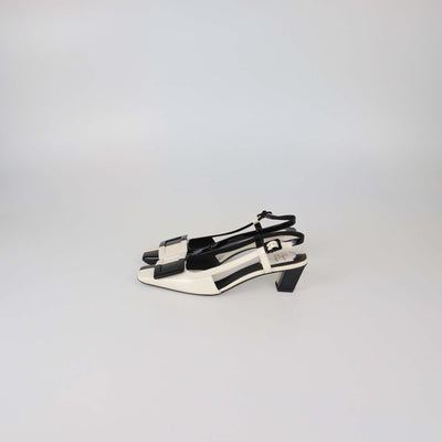 Roger Vivier Black/White Patent Leather Belle Vivier Slingback Pumps