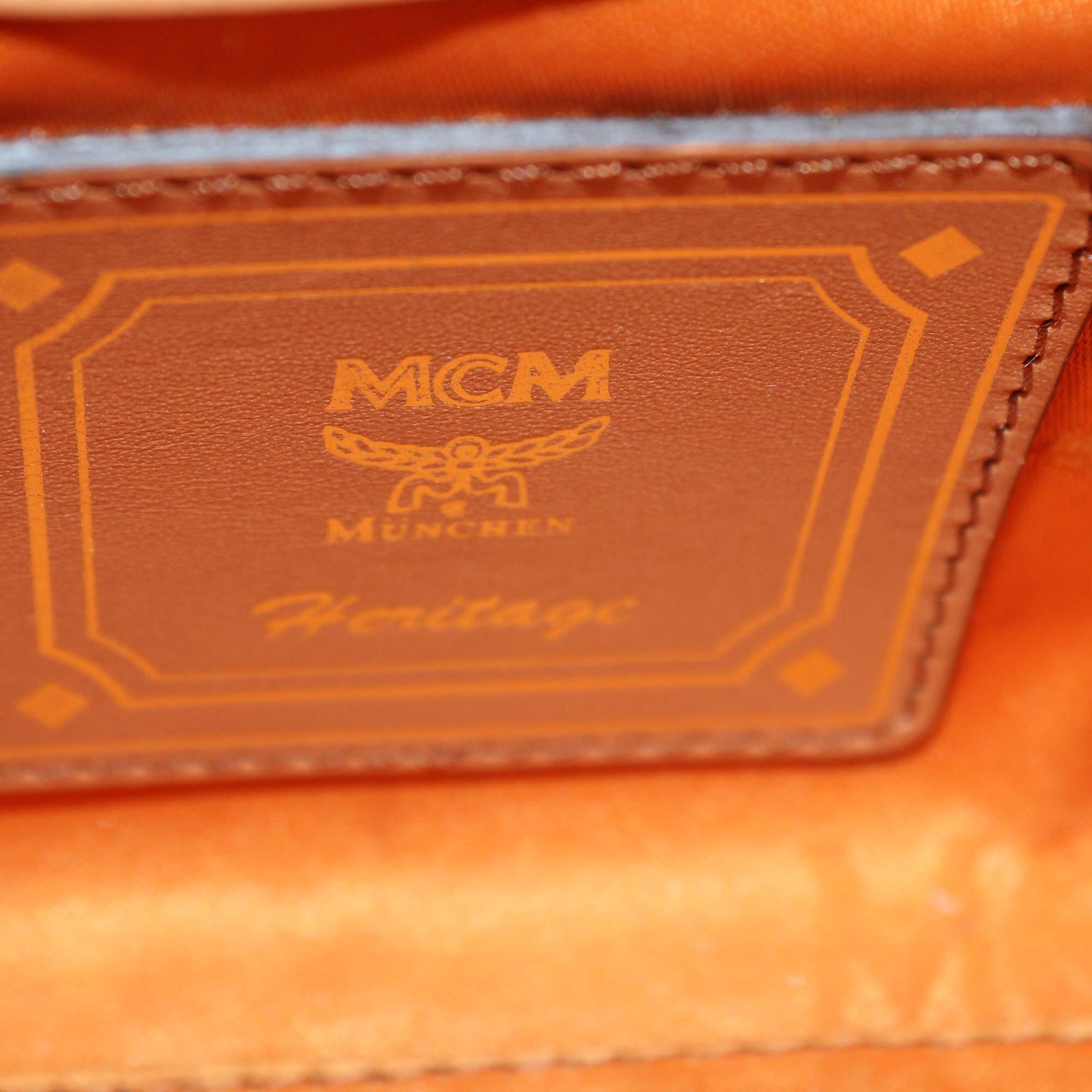 MCM Cognac Visetos Mini Heritage Leather Top Handle Bag Womens MCM 