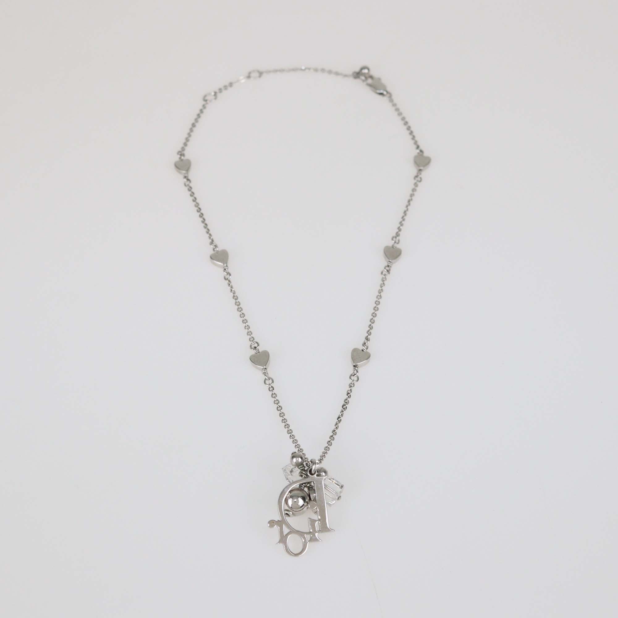 Christian Dior Silver Tone Oblique Heart Link Necklace