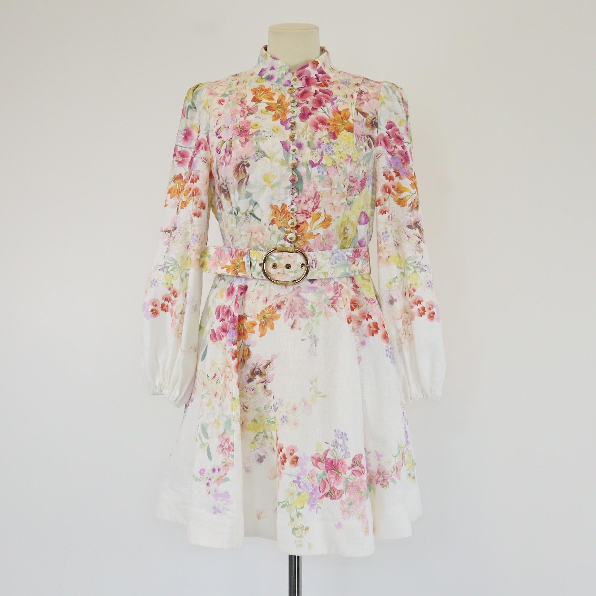 Zimmermann White Floral Belted Mini Dress