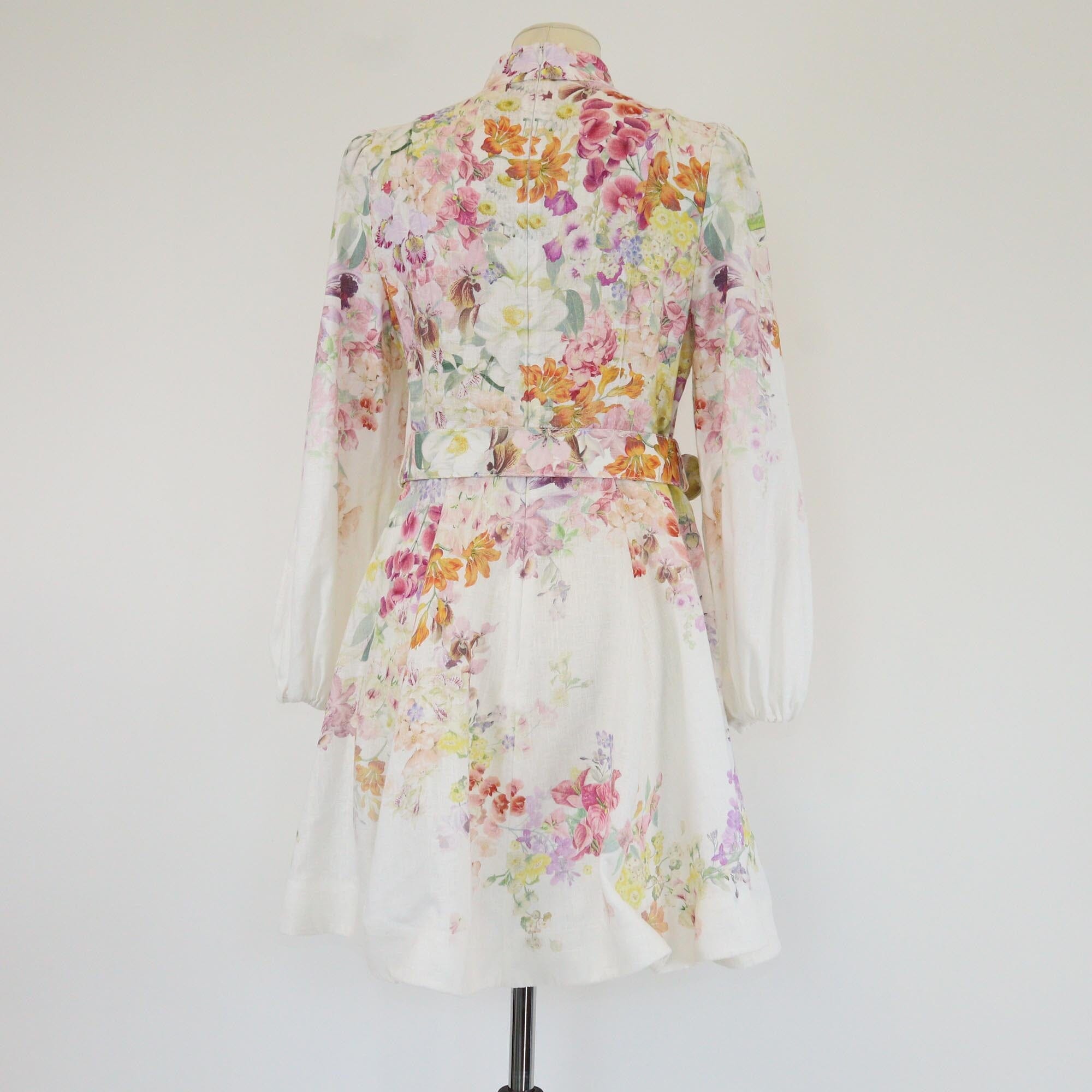 Zimmermann White Floral Belted Mini Dress Womens Zimmermann 