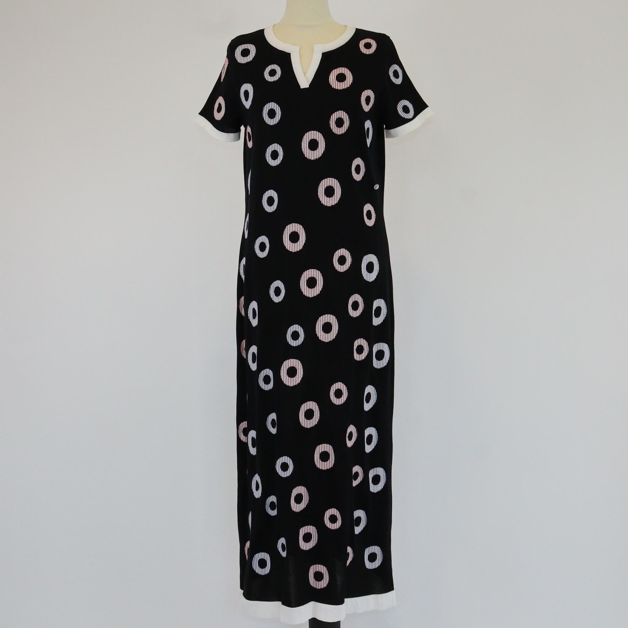 Chanel Black/Multicolor Polka Dots Details Short Sleeve Long Dress