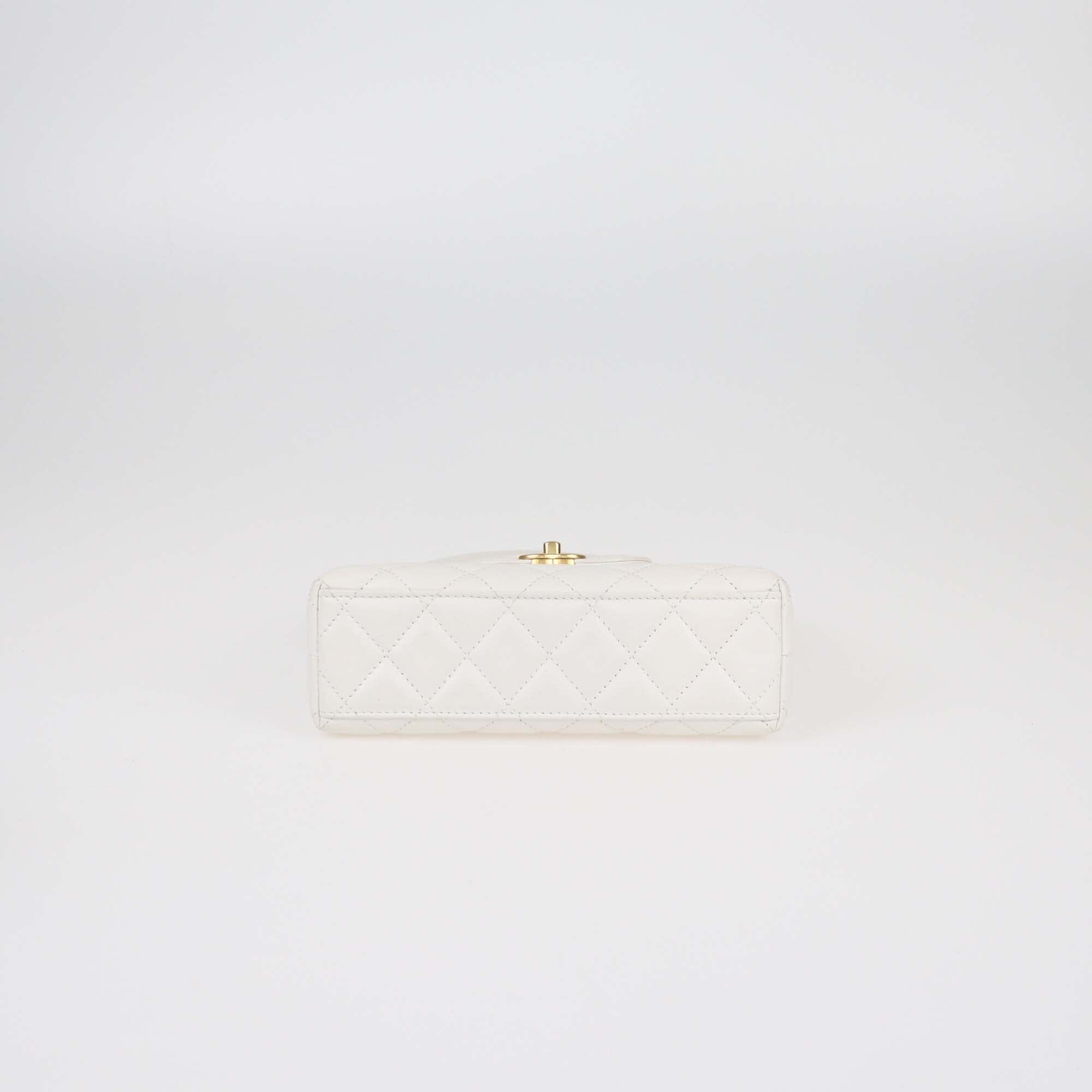 Chanel White Leather Quilted Mini Kelly Top Handle Bag Womens Chanel 
